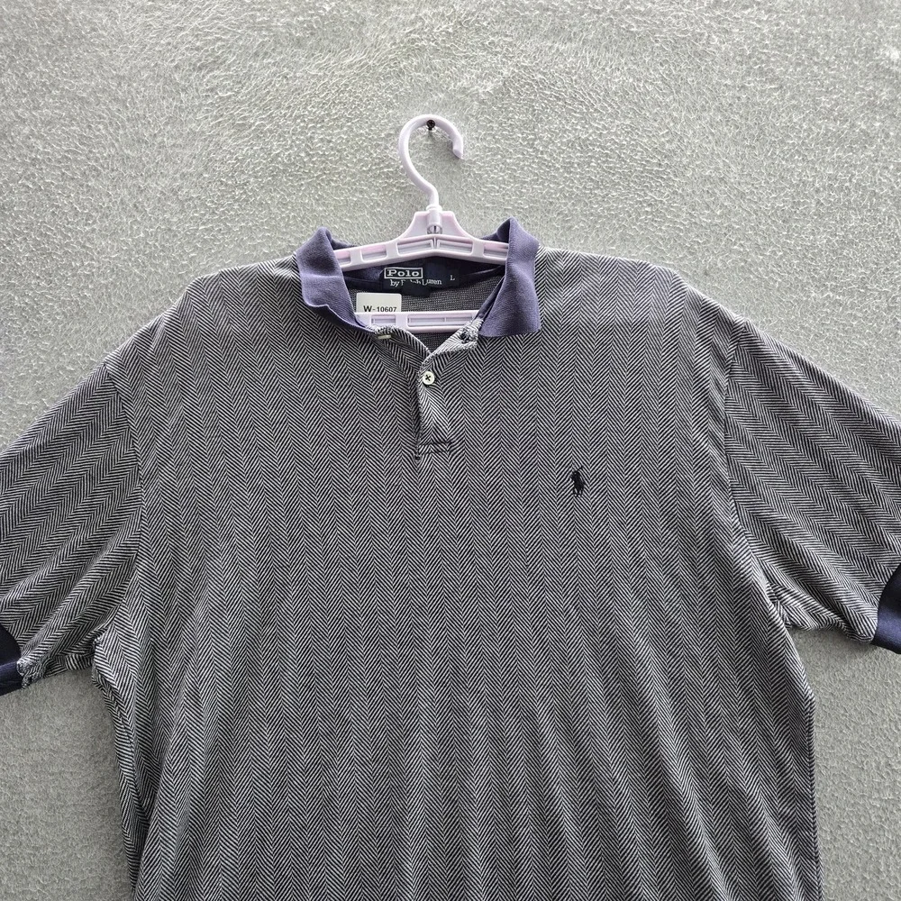 Polo By Ralph Lauren Men Polo L Blue Embroidered Geometric Pony Logo Button